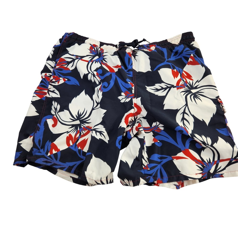 Speedo Mens XL Swim Trunks Red White Blue Tropical Floral Board Shorts Pocket